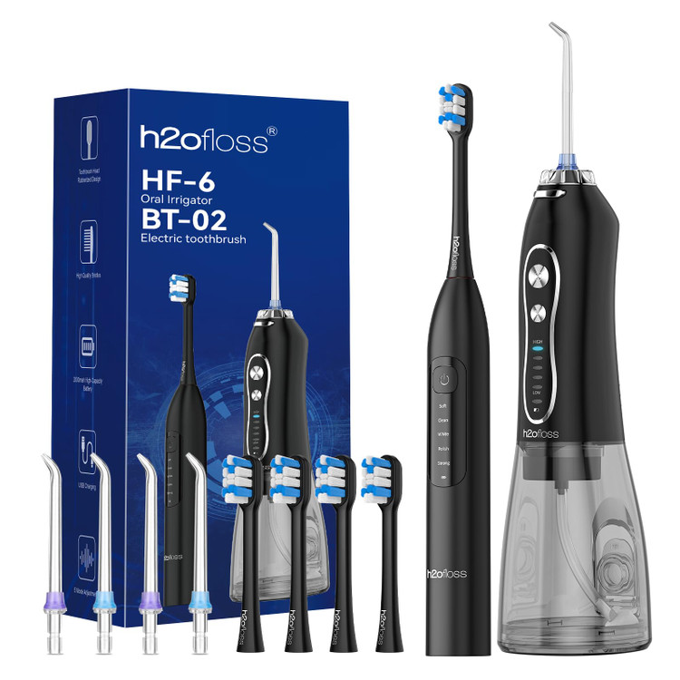 ست کامل بهداشت دهان و دندان h2ofloss مدل HF-6 و BT-02 | مسواک برقی و واترجت حرفهای